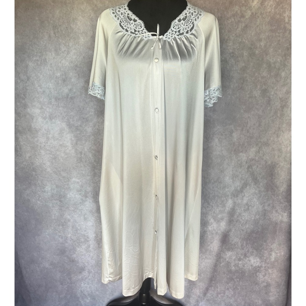 Vtg 70s 80s Vanity Fair Blue Nightgown Sm Lace Trim Sleepwear Bell Sleeve EUC